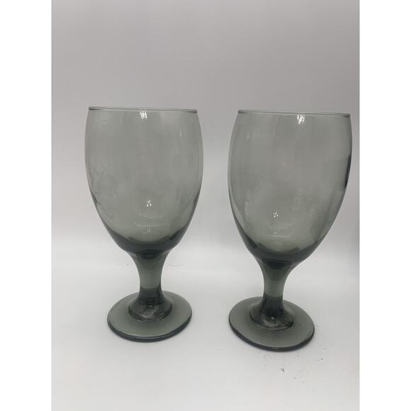 Vintage Libbey CLASSIC SMOKE GRAY 7" Water Goblets Wine Glasses 16oz Set of 2 - Picture 1 of 3